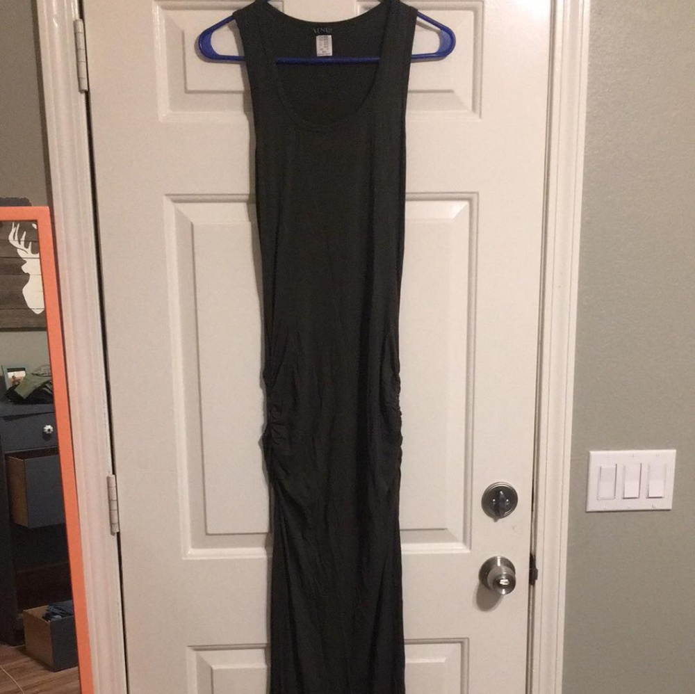 Long fitted dark green dress